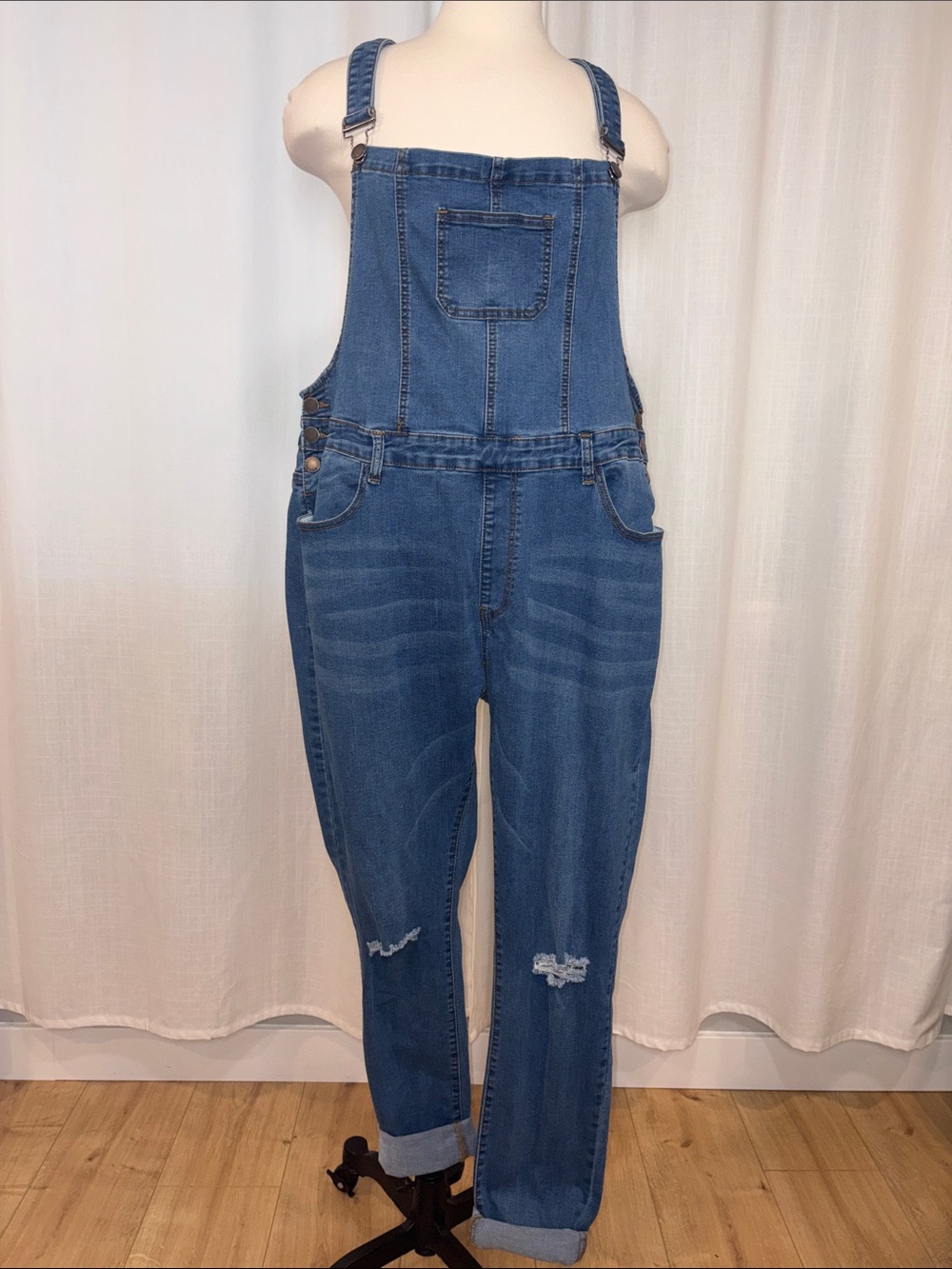 LOVE MODA Stretchy Denim Overalls with distressing - tall girlies delight!